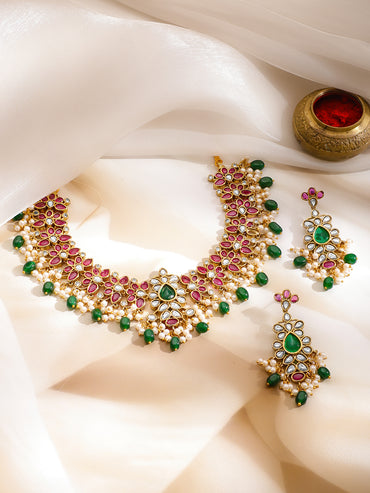 Pink & Green Royal Necklace Set