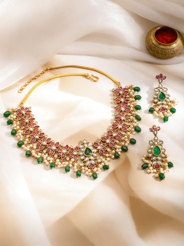 Pink & Green Royal Necklace Set