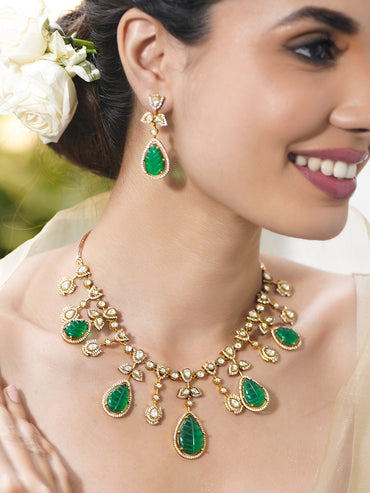American Diamond Zirconia Emerald Drop necklace Set