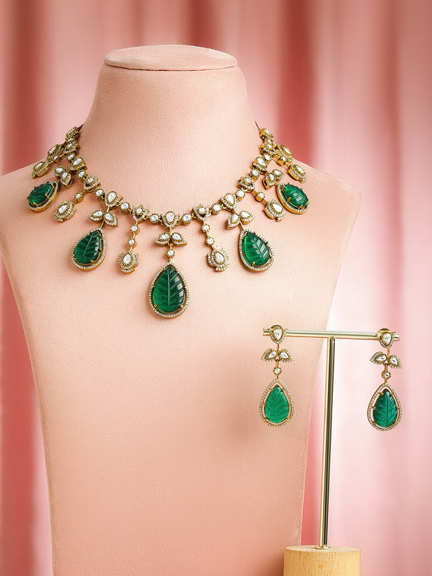American Diamond Zirconia Emerald Drop necklace Set