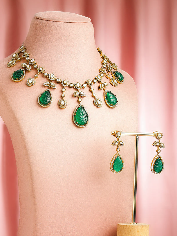 American Diamond Zirconia Emerald Drop necklace Set