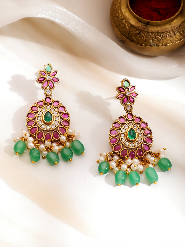 Pink & Green Shimmer Golden Necklace Set