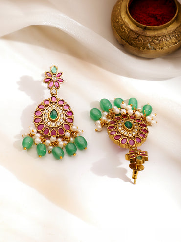 Pink & Green Shimmer Golden Necklace Set