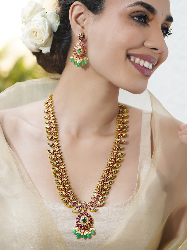 Rose-Emerald Shine Necklace Set