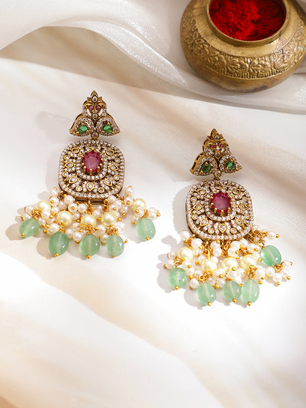 American Diamond Zirconia Multicolor Pearl Necklace Set