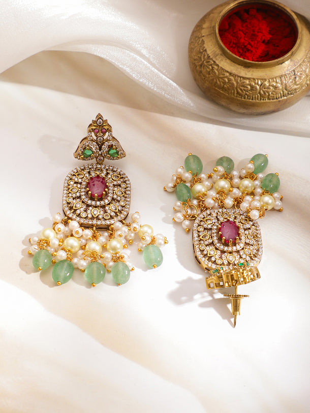 American Diamond Zirconia Multicolor Pearl Necklace Set