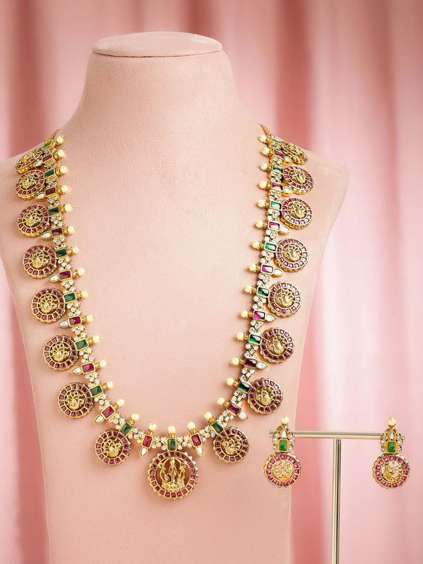 Emerald-Pink Lakshmi Divine Necklace Set