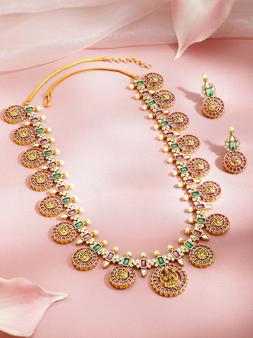 Emerald-Pink Lakshmi Divine Necklace Set