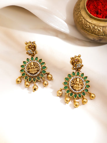 Golden Green Temple Lakshmi Necklace Set
