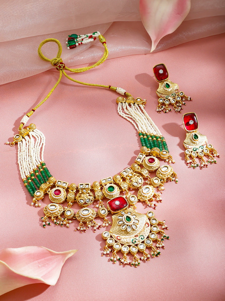 Green-Pink Majesty Kundan Necklace Set