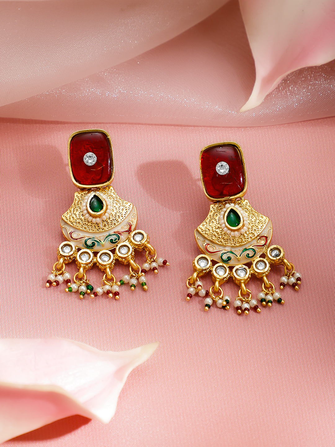Green-Pink Majesty Kundan Necklace Set