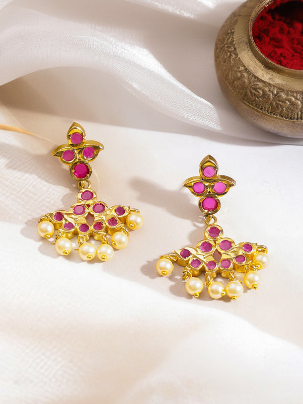 Pink Studded Pearl Drop Necklace Set