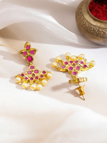 Pink Studded Pearl Drop Necklace Set