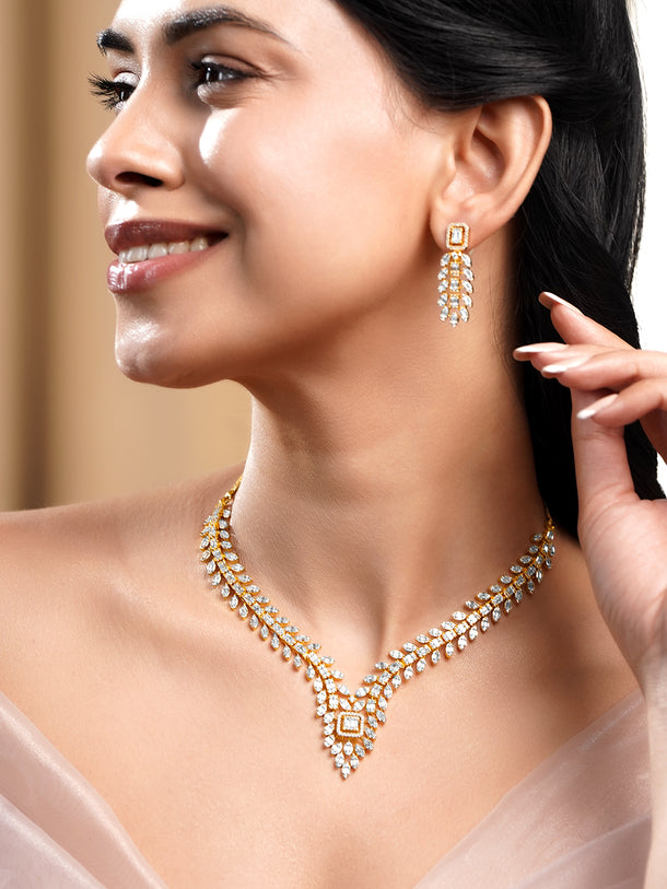 Gold Marquise Cluster Statement Necklace Set