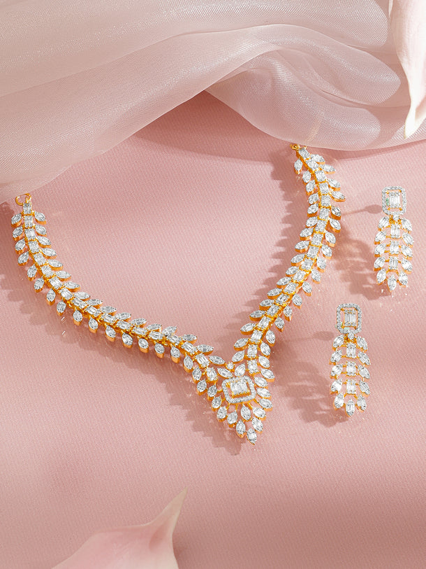 Gold Marquise Cluster Statement Necklace Set