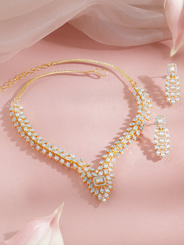 Gold Marquise Cluster Statement Necklace Set