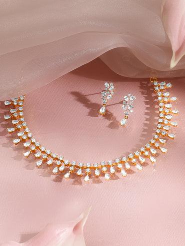 Diamond Drop Gold Statement Necklace Set