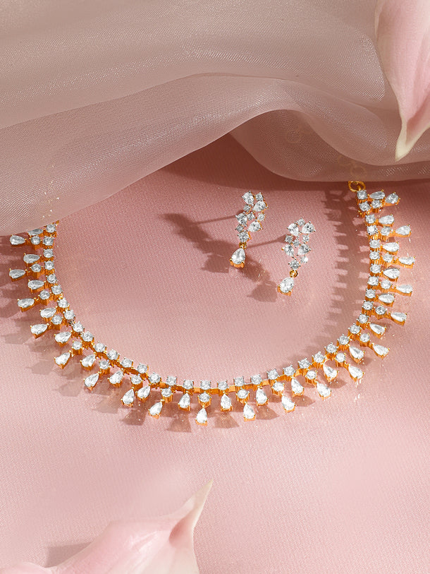 Diamond Drop Gold Statement Necklace Set