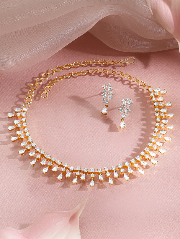 Diamond Drop Gold Statement Necklace Set