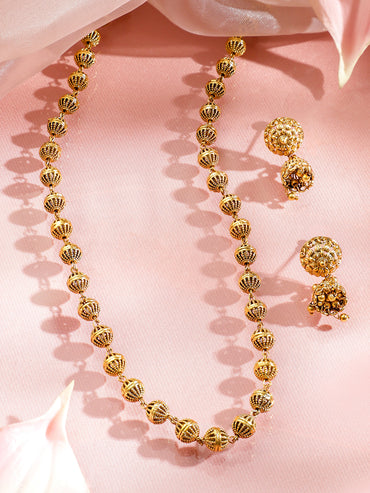 Cage Beaded Gold Toned Necklace Set