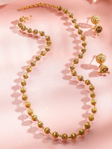 Cage Beaded Gold Toned Necklace Set