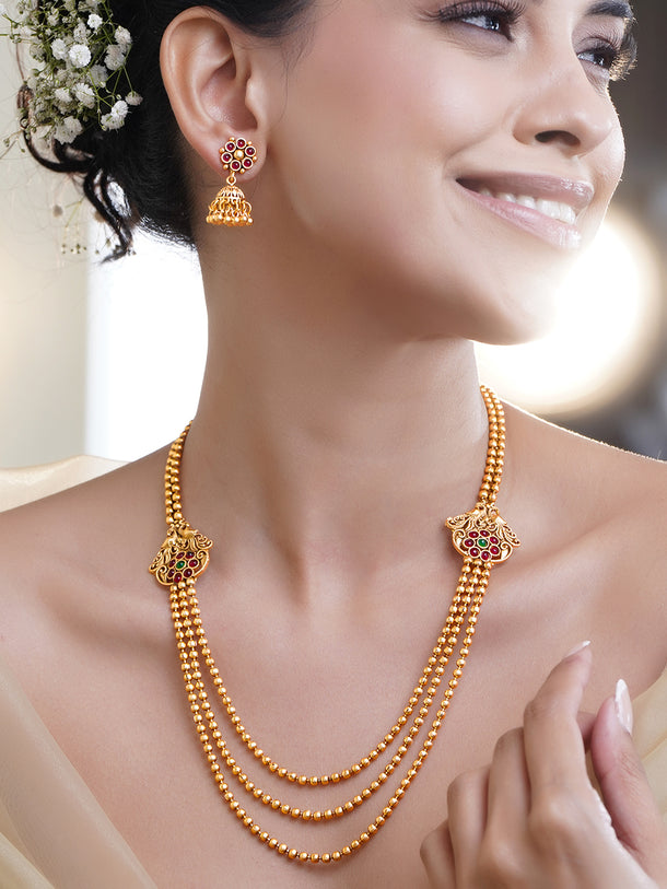 Shahi Bloom Green Pink Necklace Set