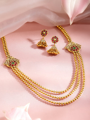Shahi Bloom Green Pink Necklace Set