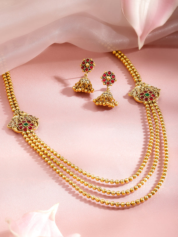 Shahi Bloom Green Pink Necklace Set