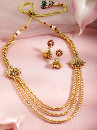 Shahi Bloom Green Pink Necklace Set
