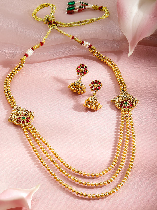 Shahi Bloom Green Pink Necklace Set