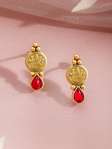 Laxmi Motif Gold Toned Ruby Necklace Set