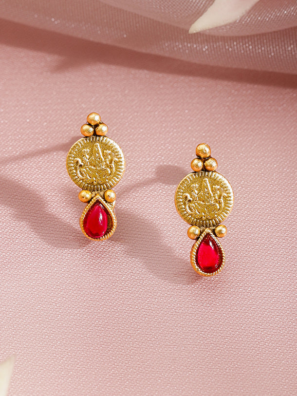 Laxmi Motif Gold Toned Ruby Necklace Set