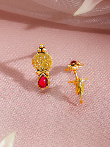 Laxmi Motif Gold Toned Ruby Necklace Set