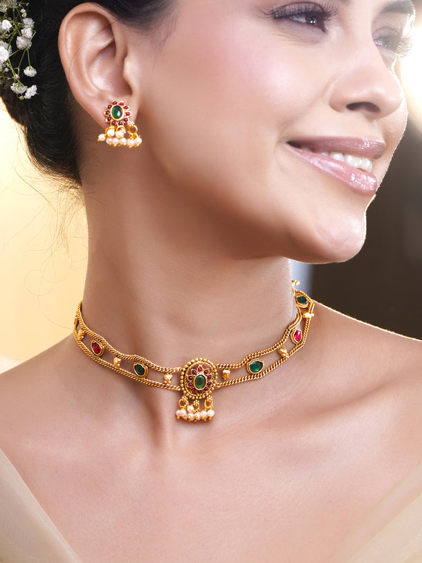 Golden Ritual Red Green Necklace Set