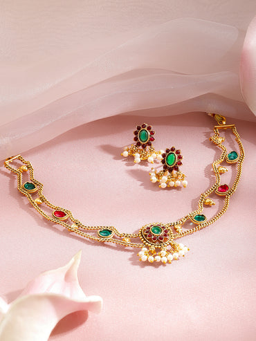 Golden Ritual Red Green Necklace Set