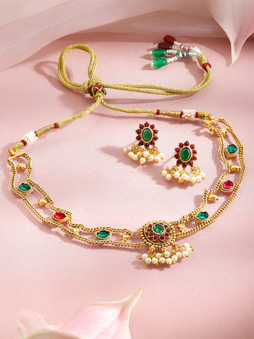 Golden Ritual Red Green Necklace Set