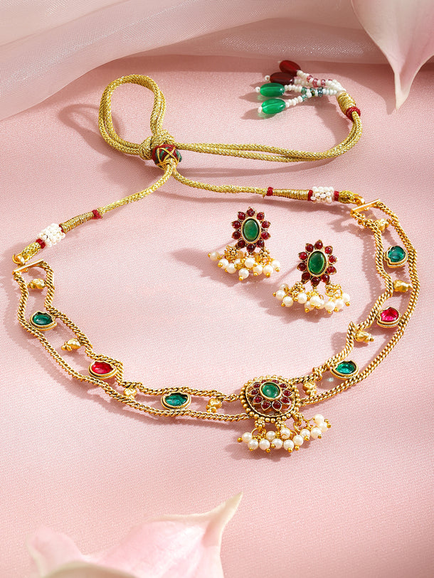 Golden Ritual Red Green Necklace Set