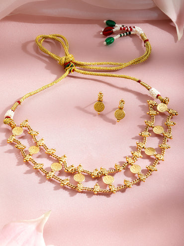 Layered Coin Motif Temple Choker Set