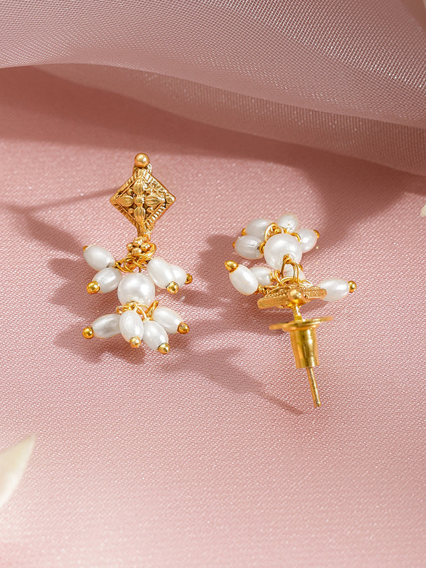 Floral Motif Pearl Drop Gold Necklace Set