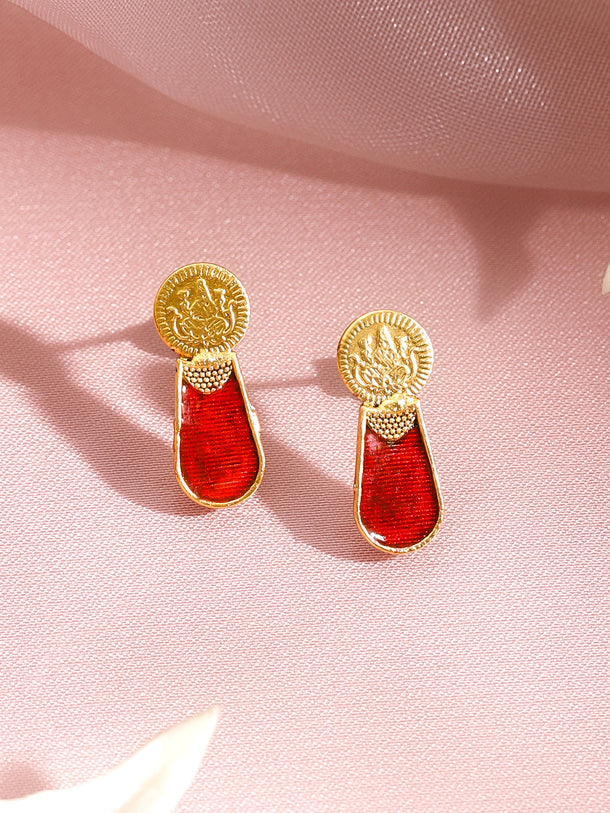 Ruby Studded Coin Pattern Temple Necklace Set