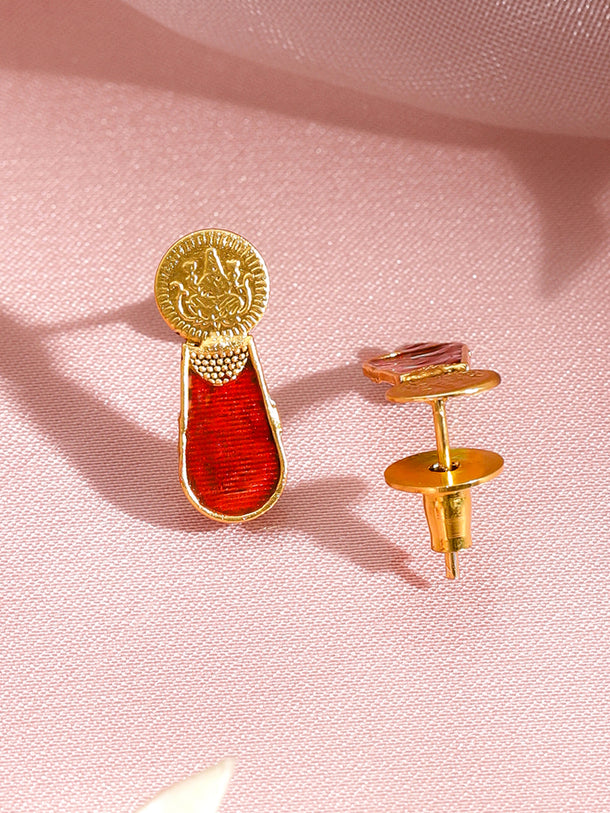 Ruby Studded Coin Pattern Temple Necklace Set