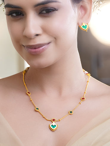 Shringar Glow Green Pink Necklace Set