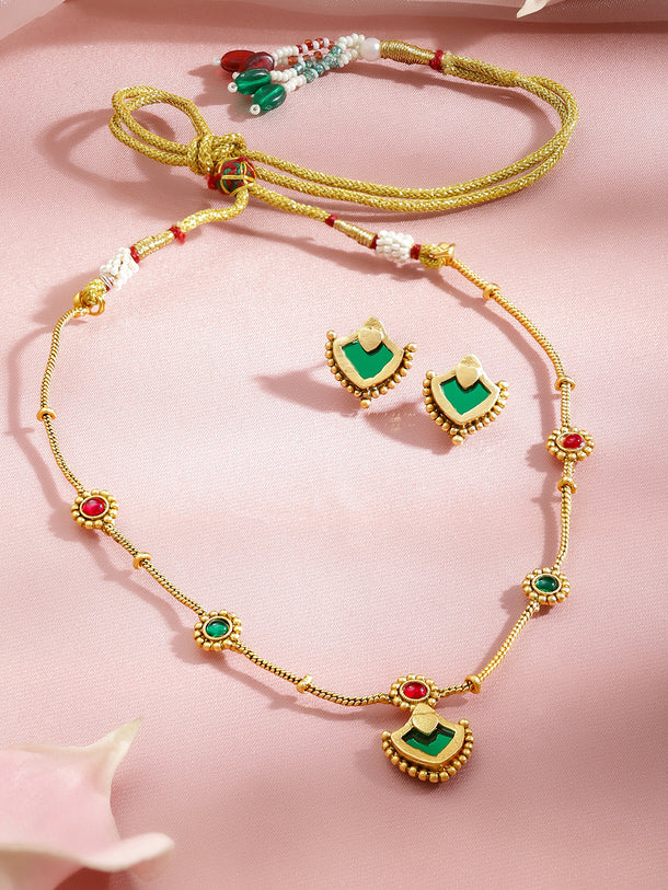 Shringar Glow Green Pink Necklace Set