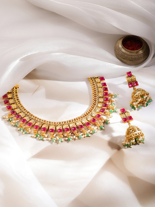 Twin Magic Green & Pink Necklace Set