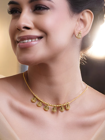 Laxmi Motif Gold Tone Necklace Set