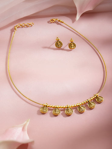Laxmi Motif Gold Tone Necklace Set