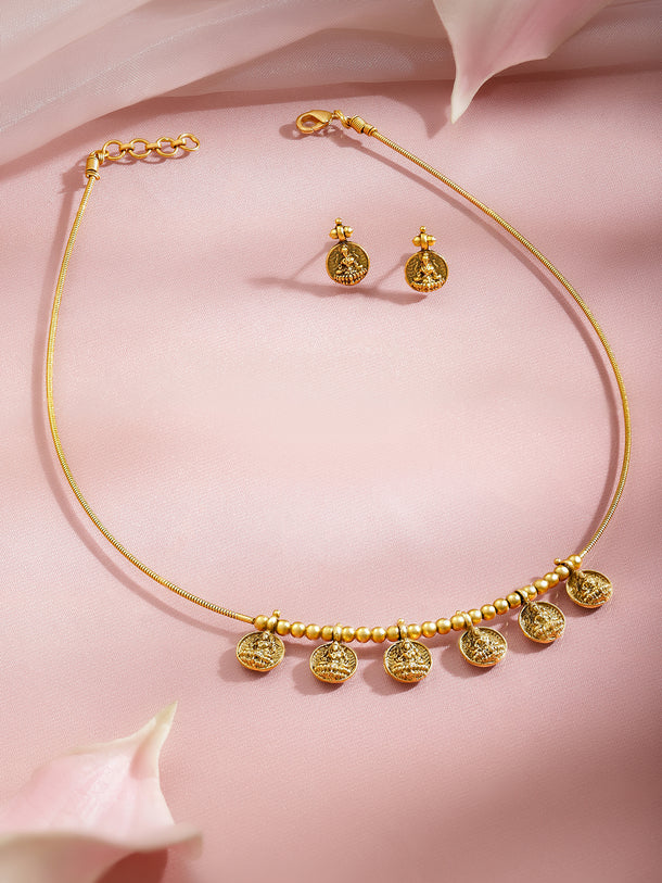Laxmi Motif Gold Tone Necklace Set