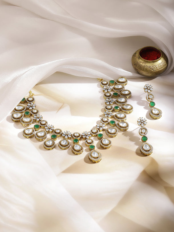 Emerald Accent Gold Diamond Necklace Set