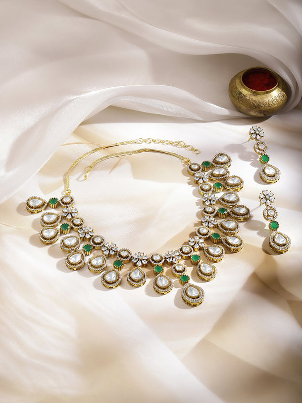 Emerald Accent Gold Diamond Necklace Set