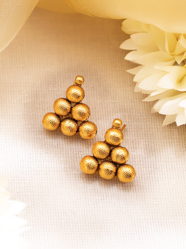 Gold Plated Brass Gold Beaded Layered Choker Necklace Set